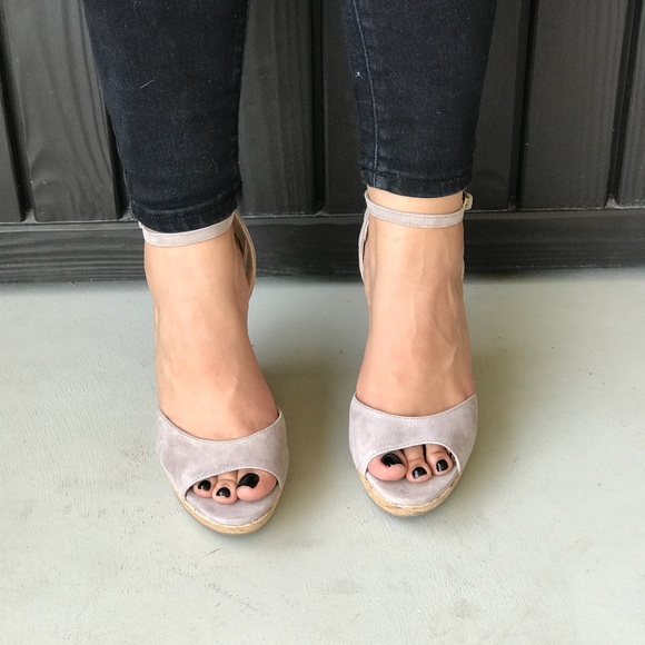 Taupe Peep Toe Chic Cork Platform Wedge Sandal - Picture 2 of 7